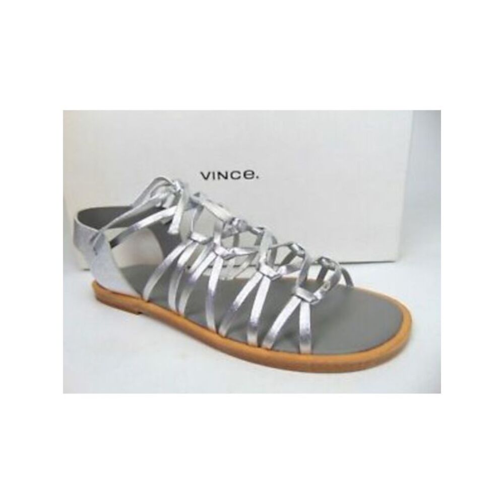 VINCE. Womens Silver Strappy Palmera Round Toe Leather Slingback Sandal 6 M